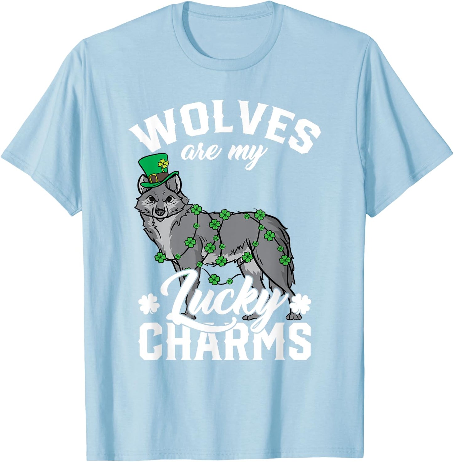 Wolves Are My Lucky Charms St Patricks Day Wolf T-Shirt - T-Shirt | Light Blue