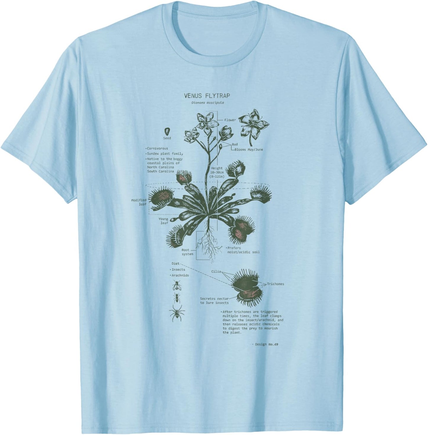 Venus Flytrap Anatomy Diagram Botanical Nature Flower T-Shirt - T-Shirt | Light Blue
