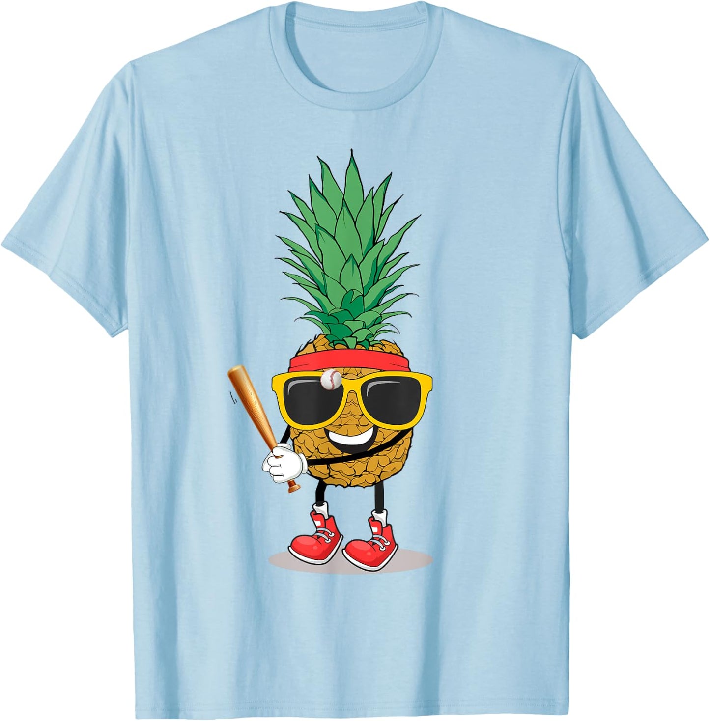 Funny Tropical Fruit Pineapple & Baseball Ball Summer Vacay T-Shirt - T-Shirt | Light Blue