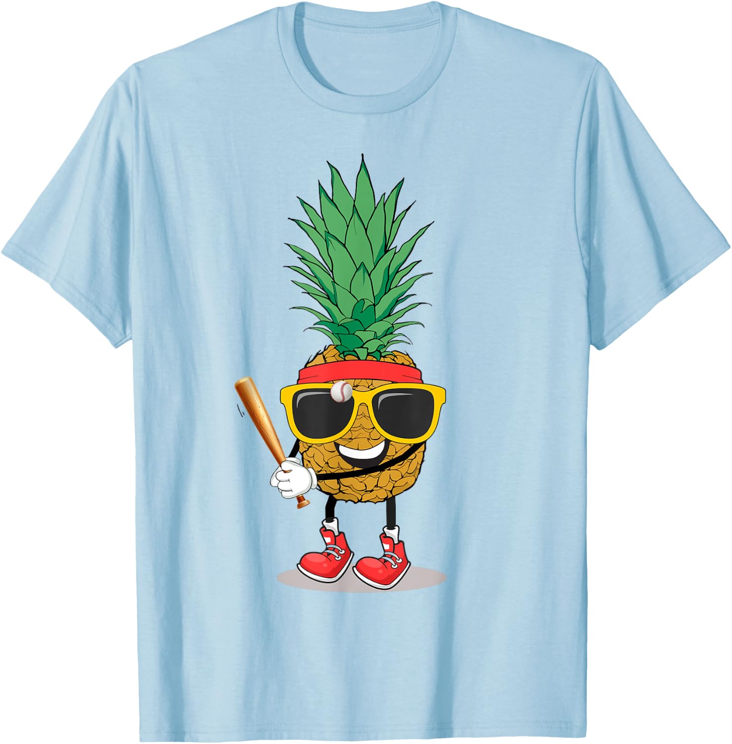 Funny Tropical Fruit Pineapple & Baseball Ball Summer Vacay T-Shirt - T-Shirt | Light Blue