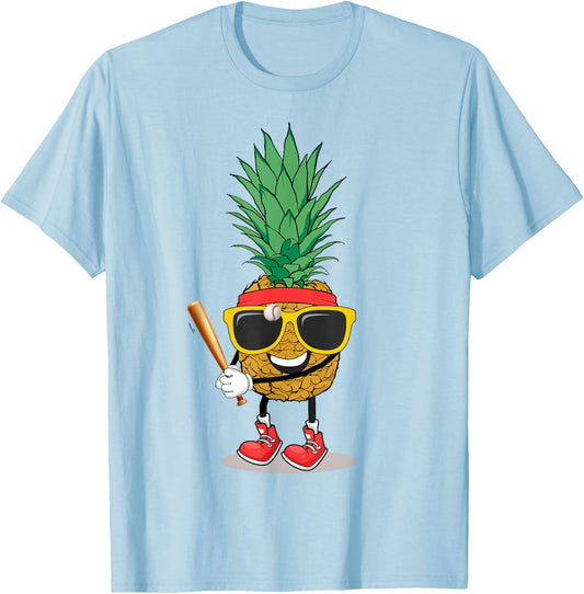Funny Tropical Fruit Pineapple & Baseball Ball Summer Vacay T-Shirt - T-Shirt | Light Blue