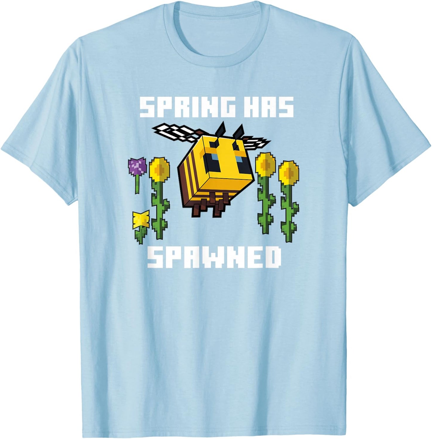Minecraft Bee Spring Has Spawned Graphic Blocks T-Shirt - T-Shirt | Light Blue