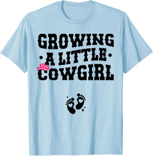 Growing a Little Cowgirl - Country Pregnancy Announcement T-Shirt - T-Shirt | Light Blue