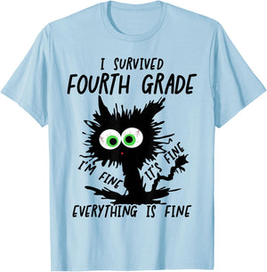 I Survived 4th Grade It's Fine Cat Fourth Grade Grad 2026 T-Shirt - T-Shirt | Light Blue