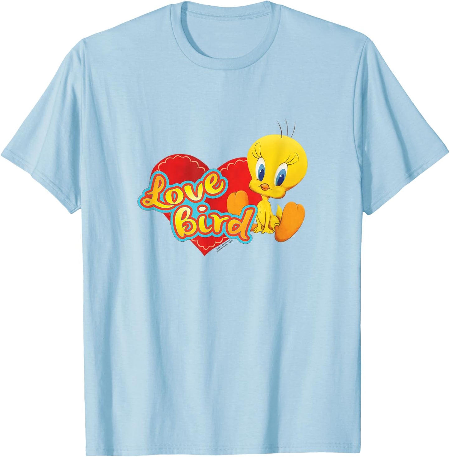 Popfunk -Adult Yellow Cartoon Tweety Love Bird Valentine's Day T-Shirt - T-Shirt | Light Blue