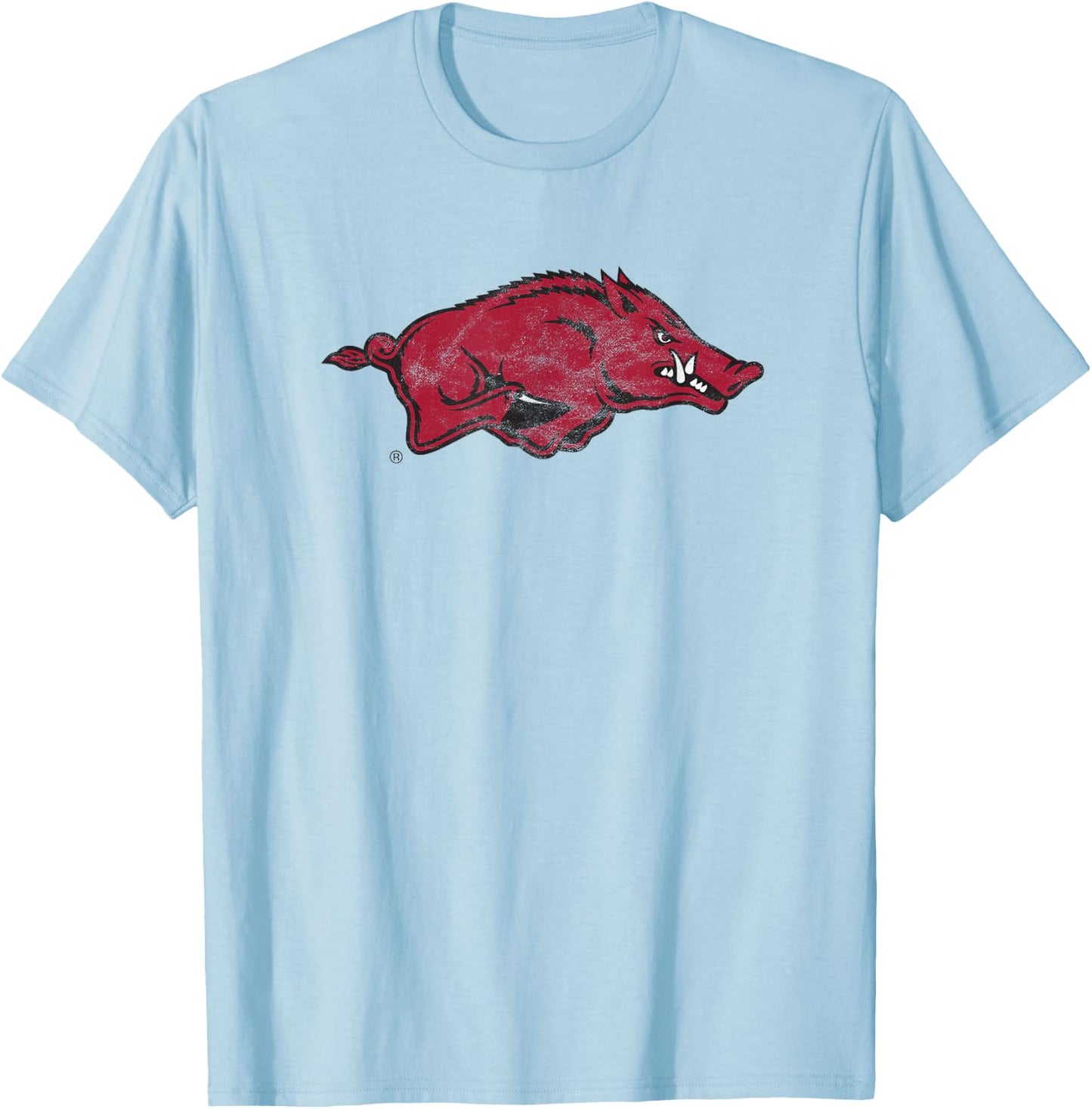 University of Arkansas Razorbacks Distressed Primary Logo T-Shirt - T-Shirt | Light Blue