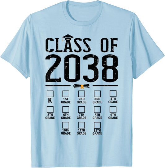 Class of 2038 grow with me checklist kindergarten 12th grade T-Shirt - T-Shirt | Light Blue