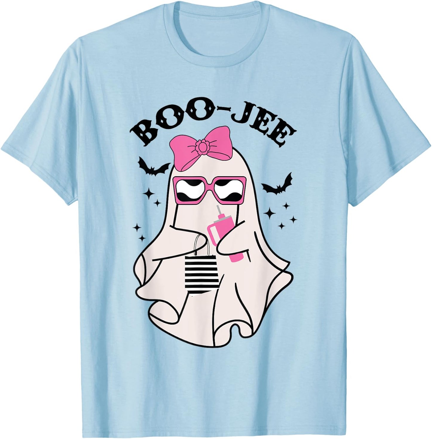 Boo-Jee Funny Halloween Cute Pink ghost Spooky season T-Shirt - T-Shirt | Light Blue