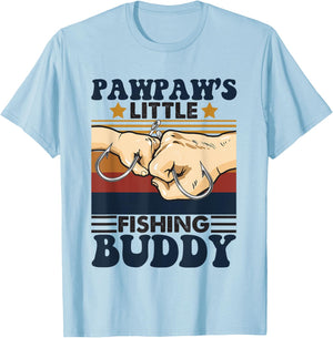 Pawpaw's Little Fishing Buddy Funny Fishing Partner T-Shirt - T-Shirt | Light Blue