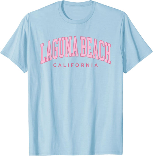 Laguna Beach California Retro Preppy Throwback Pink Girls T-Shirt - T-Shirt | Light Blue