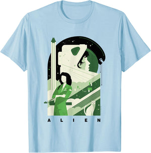 Aliens Iconic Strong Ellen Ripley Silhouette Chest Poster T-Shirt - T-Shirt | Light Blue