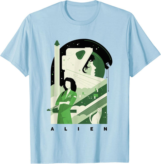 Aliens Iconic Strong Ellen Ripley Silhouette Chest Poster T-Shirt - T-Shirt | Light Blue