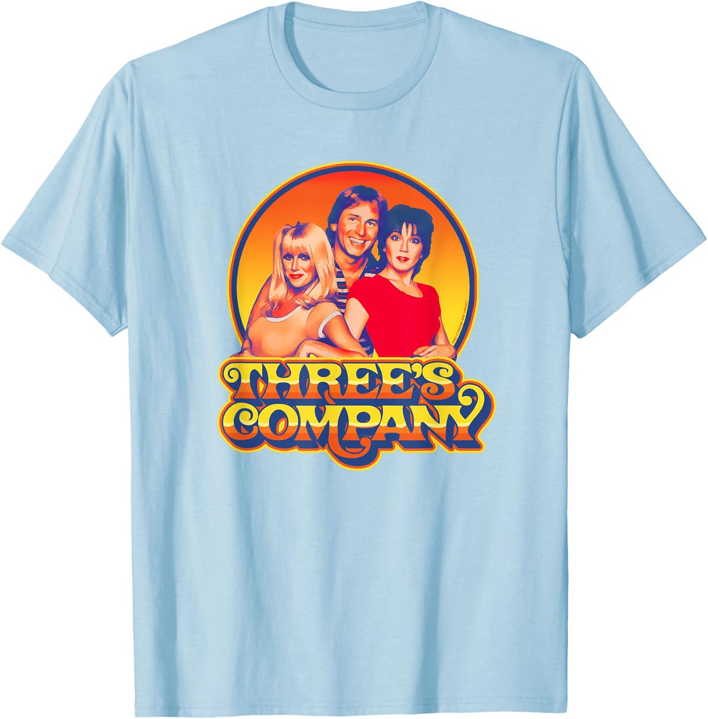 Three's Company 1980's Sunset Retro Jack Jan & Chrissy T-Shirt - T-Shirt | Light Blue