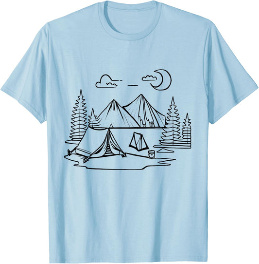 Tent camp Camping coloring and painting yourself coloring T-Shirt - T-Shirt | Light Blue