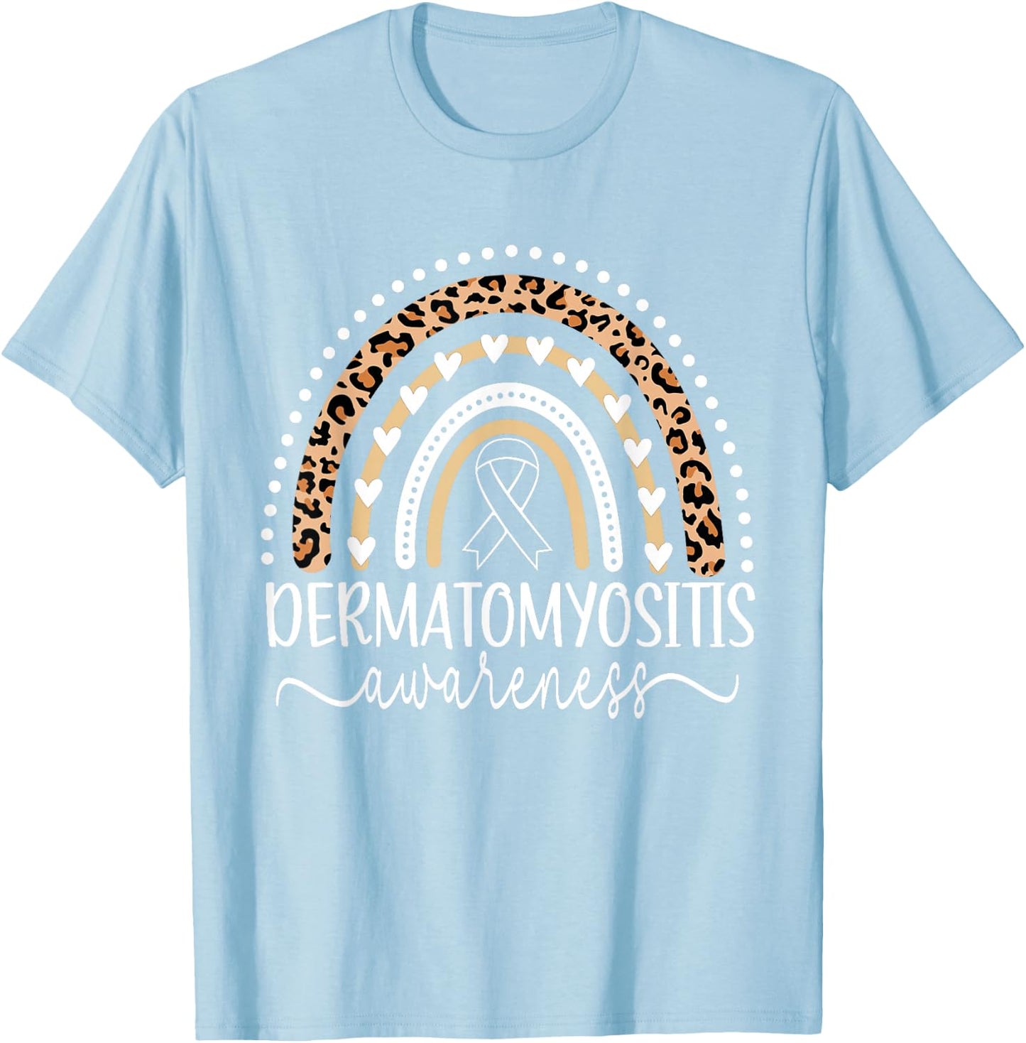 Wear Blue Dermatomyositis Awareness Leopard Rainbow T-Shirt - T-Shirt | Light Blue