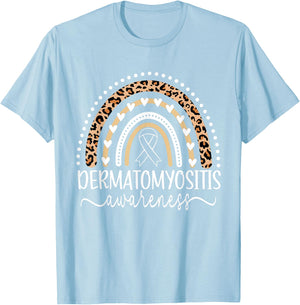 Wear Blue Dermatomyositis Awareness Leopard Rainbow T-Shirt - T-Shirt | Light Blue