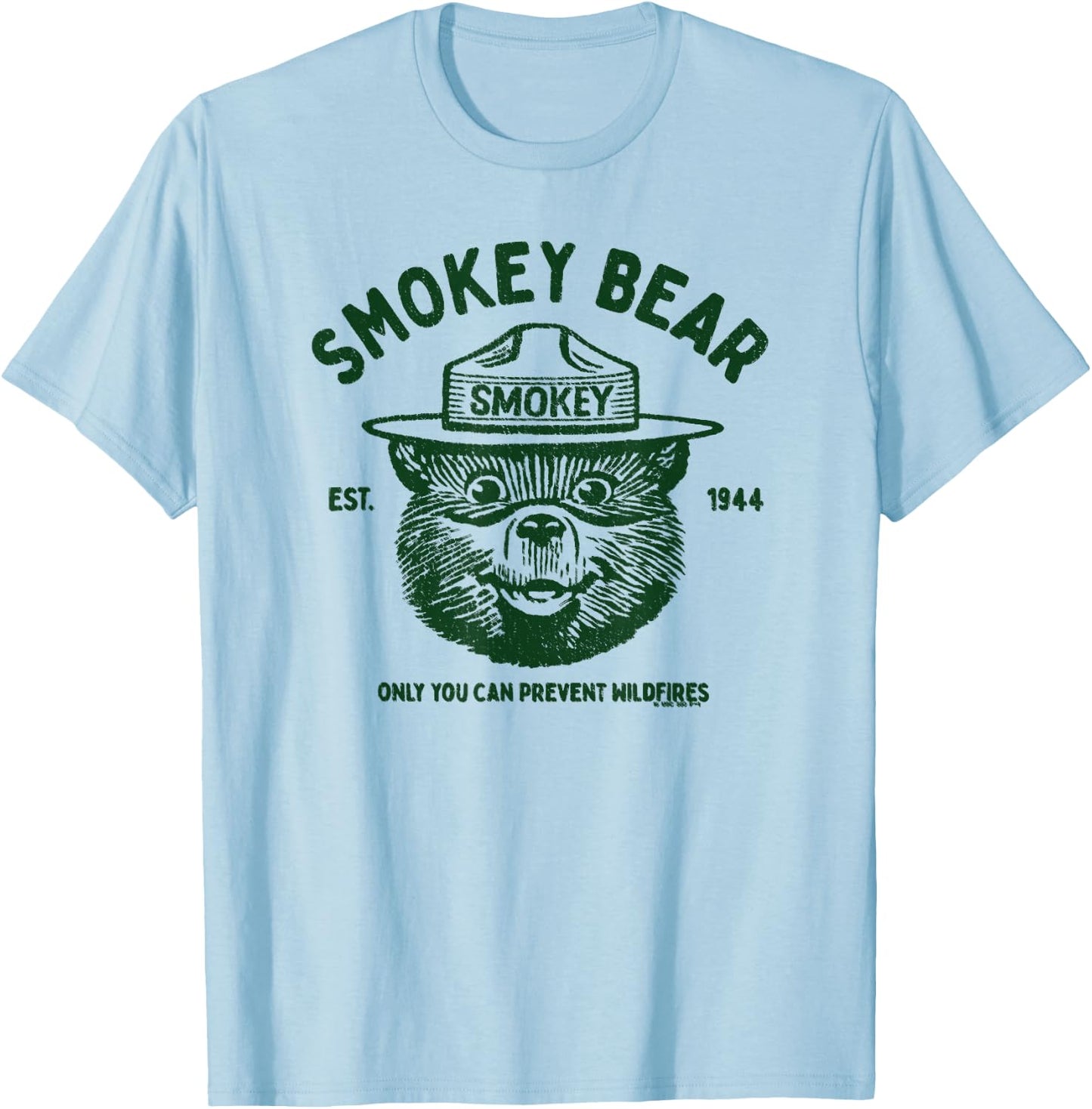 Vintage Smokey Bear Logo Only You Can Prevent Wildfires T-Shirt - T-Shirt | Light Blue