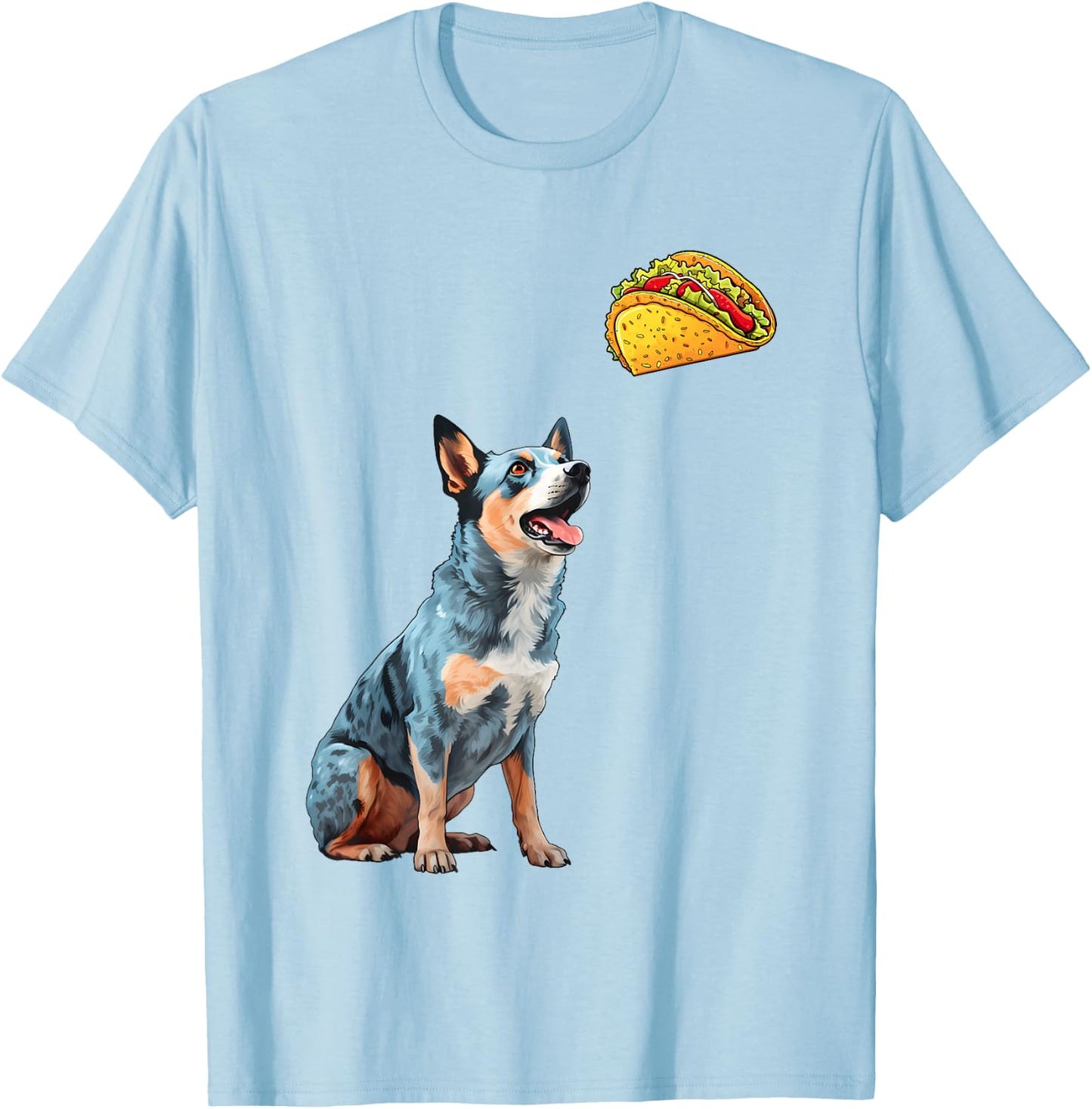 Blue Heeler Staring At Tacos, Funny Blue Heeler T-Shirt - T-Shirt | Light Blue