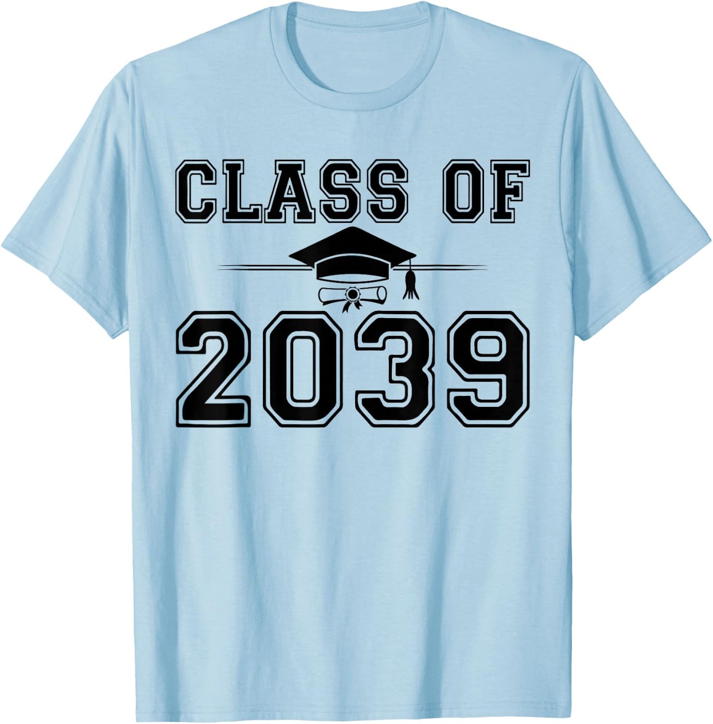Class of 2039 Grow With Me Graduation Handprint On Back T-Shirt - T-Shirt | Light Blue