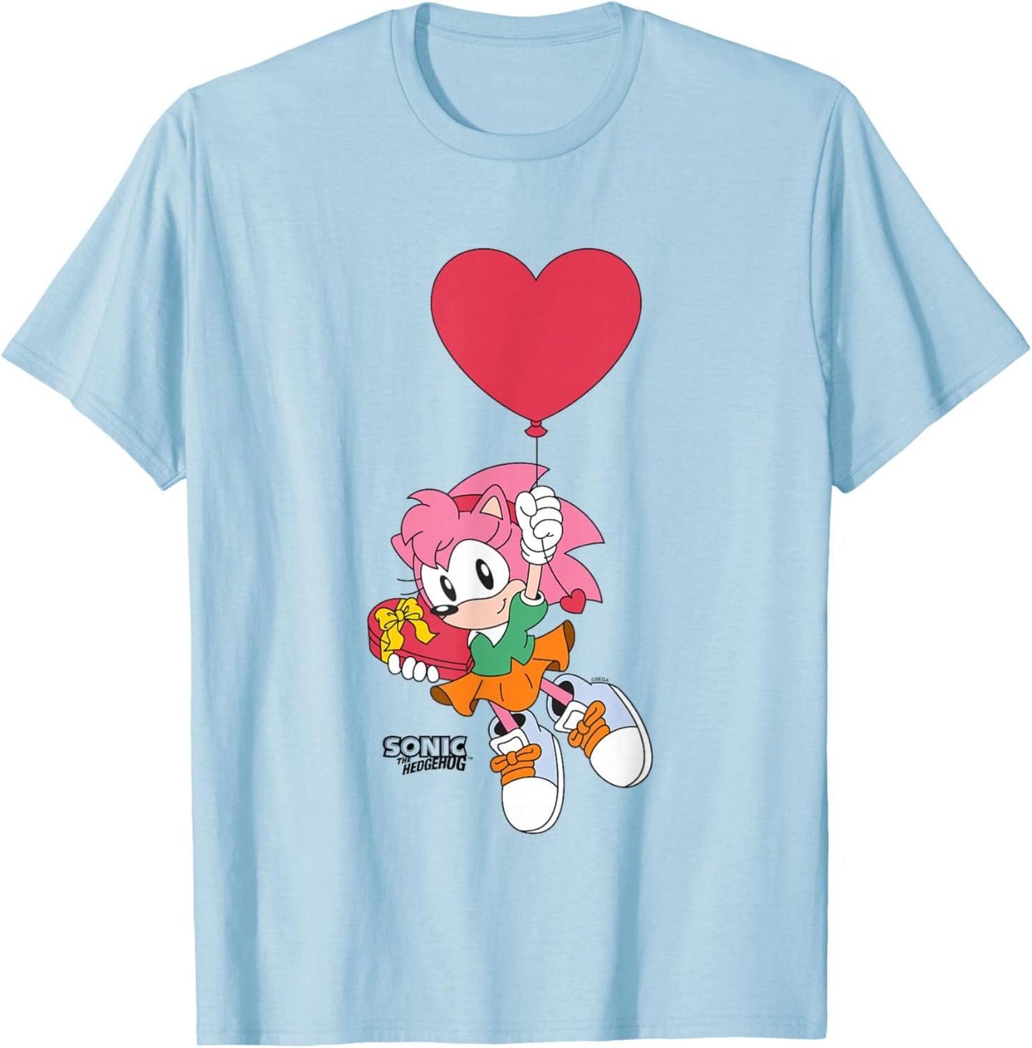 Sonic The Hedgehog Valentine's Day Cute Amy Rose Chest Logo T-Shirt - T-Shirt | Light Blue