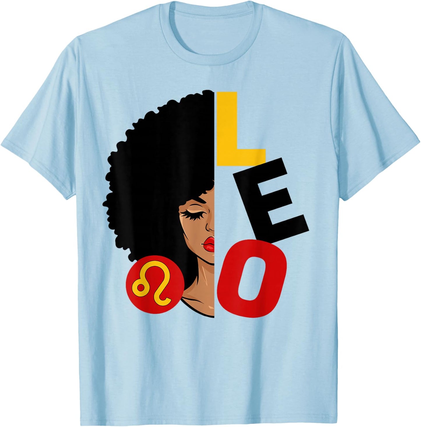 Leo Queen Afro Black Woman Melanin Girl Zodiac Sign T-Shirt - T-Shirt | Light Blue