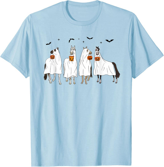 Halloween Horse Ghost Horse Western Spooky Horse Pumpkins T-Shirt - T-Shirt | Light Blue