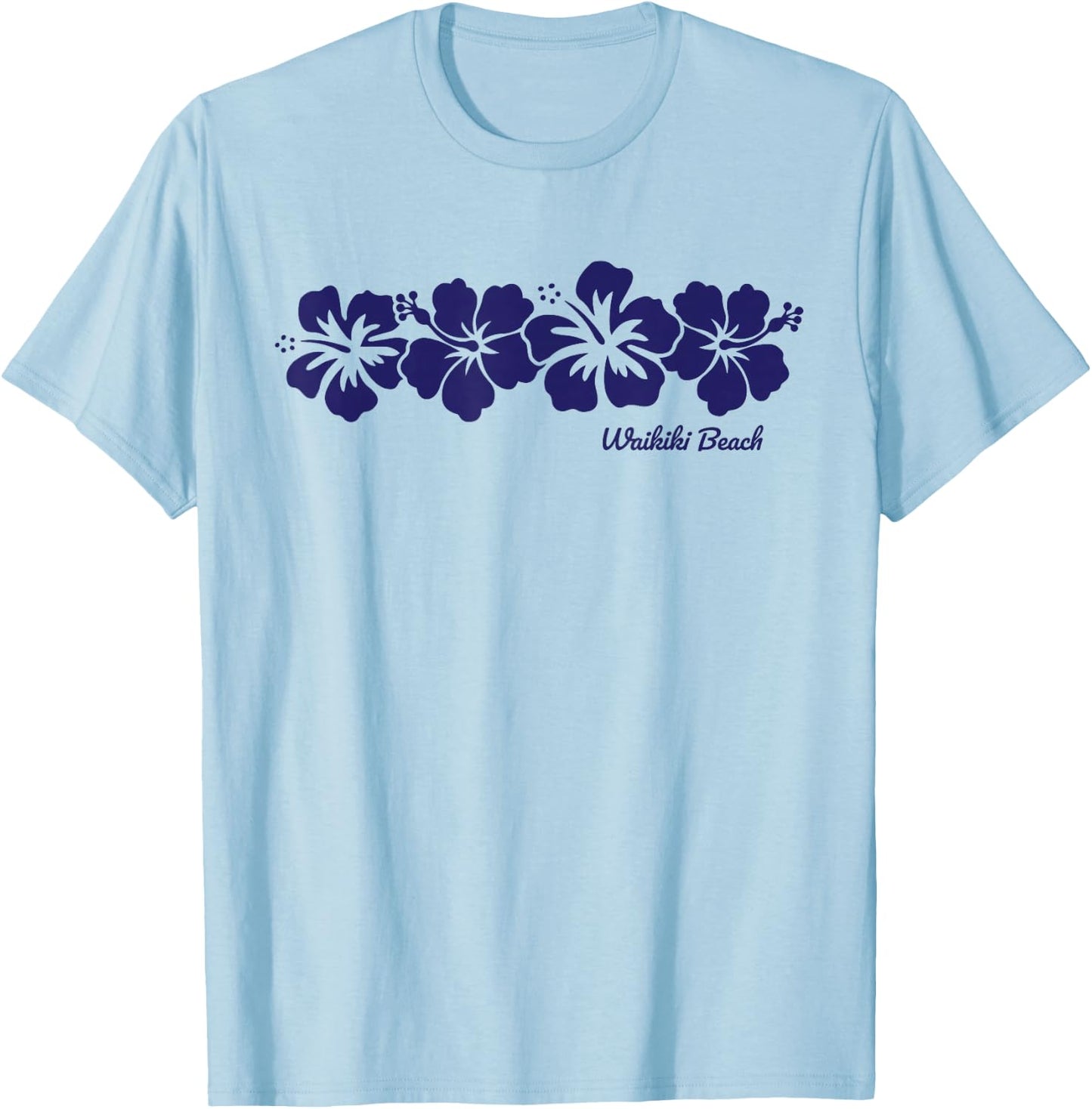 Waikiki Beach Hawaii Hibiscus Flower Souvenir T-Shirt - T-Shirt | Light Blue