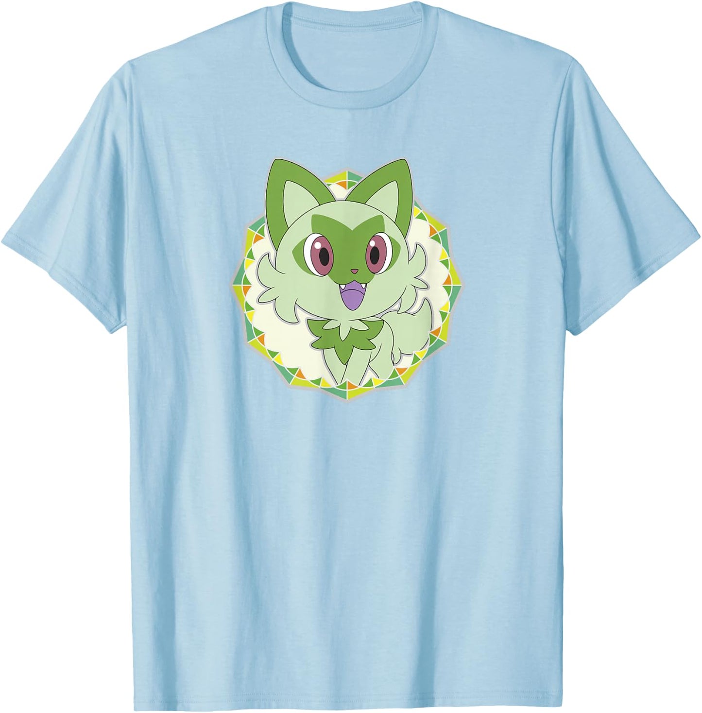 Pokémon Sprigatito Sparkle Geometric Portrait Icon T-Shirt - T-Shirt | Light Blue