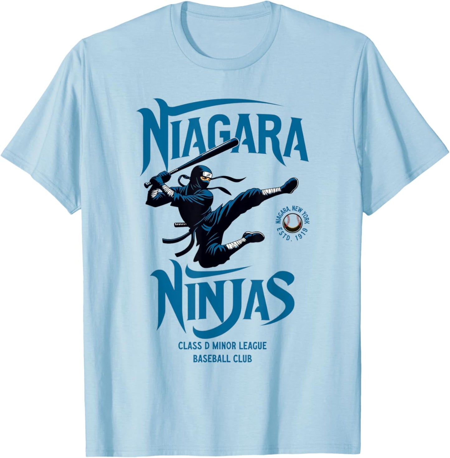 Niagara Ninjas Retro Minor League Baseball Team T-Shirt - T-Shirt | Light Blue