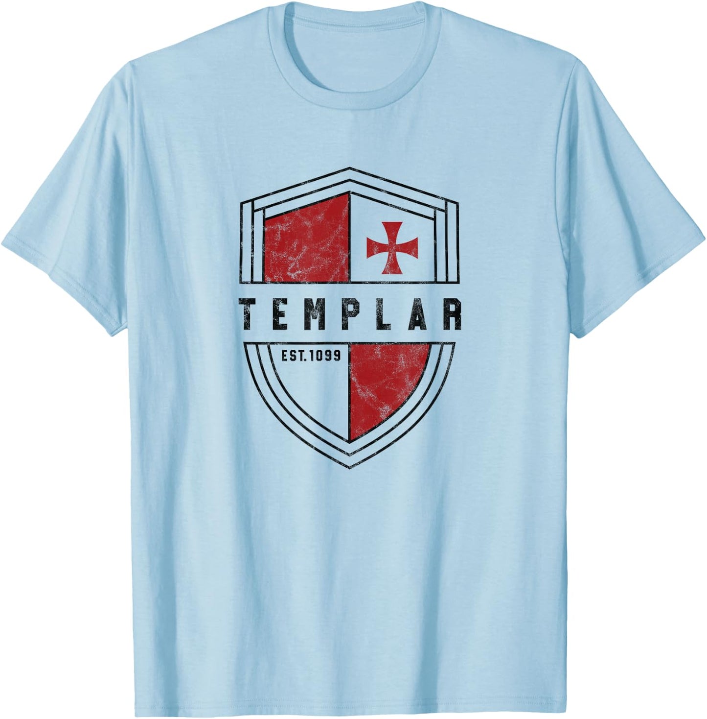 Templar Cross and Shield Vintage Medieval Cruise T-Shirt - T-Shirt | Light Blue
