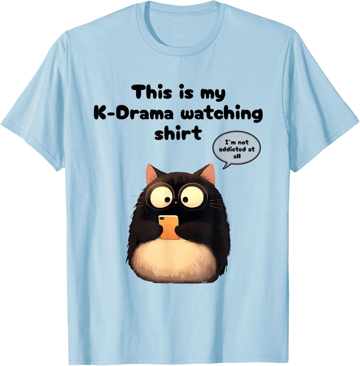 Kpop Gifts Co. -Adults, Teen Rabbit Kdrama Watching Cat Merch Korean Drama Merchandise T-Shirt - T-Shirt | Light Blue