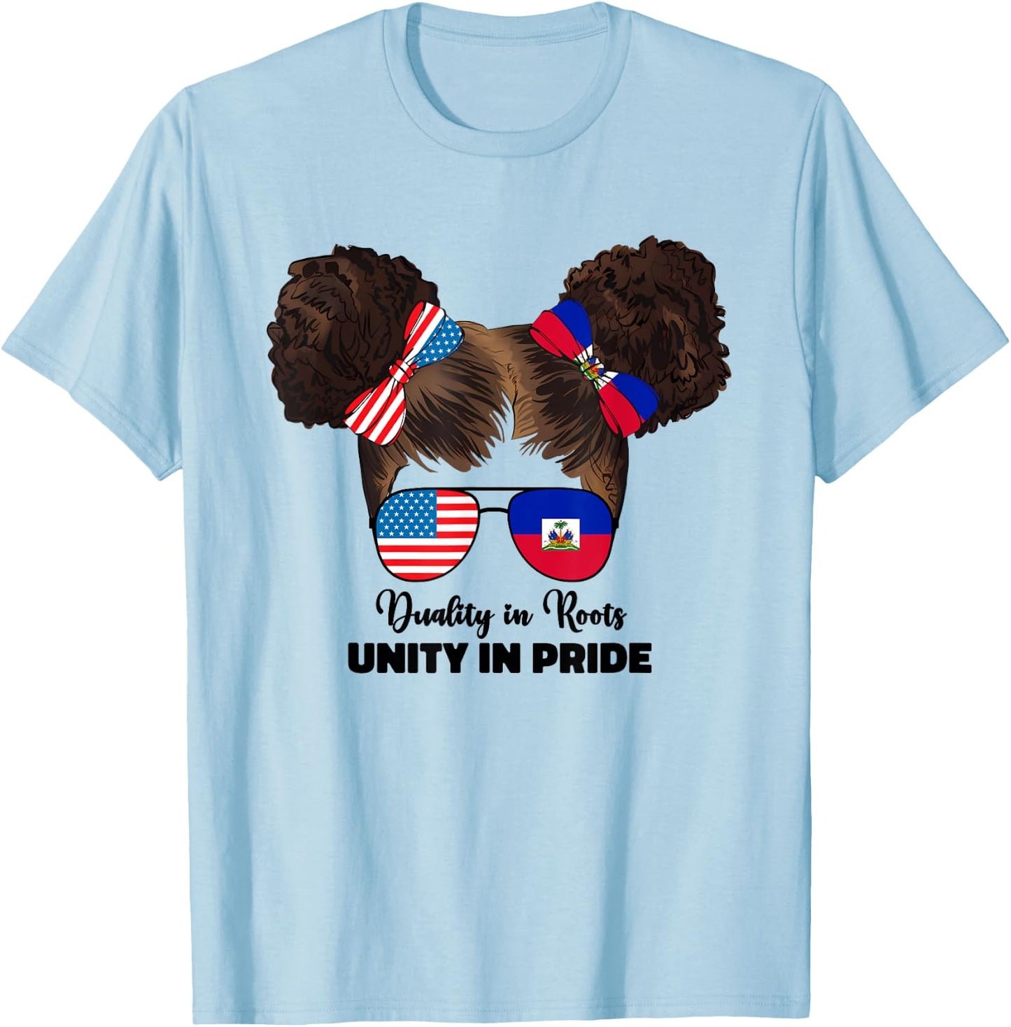 Half Haitian And American America Haiti Usa Flag Kids Girl T-Shirt - T-Shirt | Light Blue