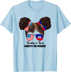 Half Haitian And American America Haiti Usa Flag Kids Girl T-Shirt - T-Shirt | Light Blue