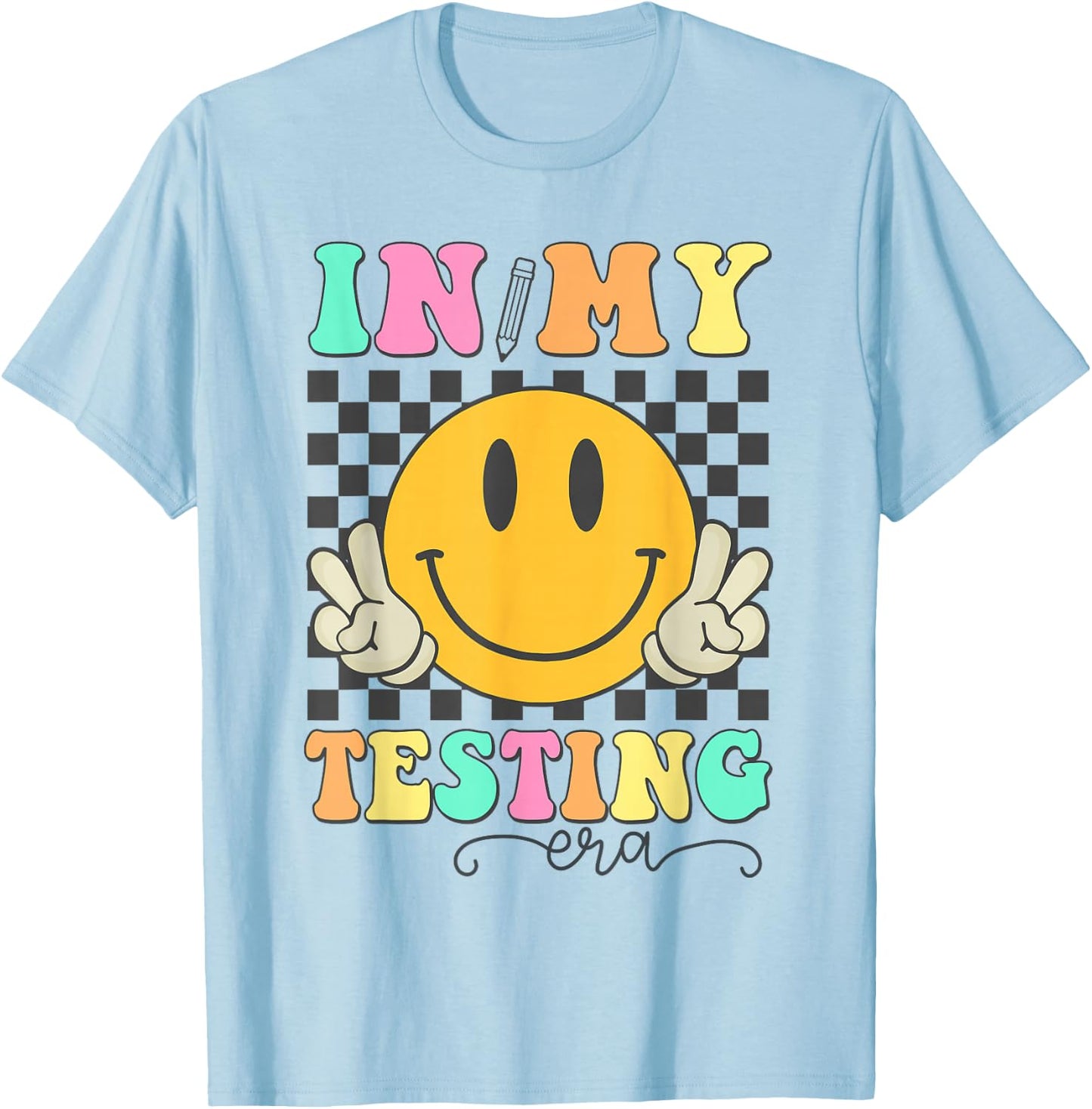 In My Testing Era Rock The Test Testing Day Smile Hippie Kid T-Shirt - T-Shirt | Light Blue
