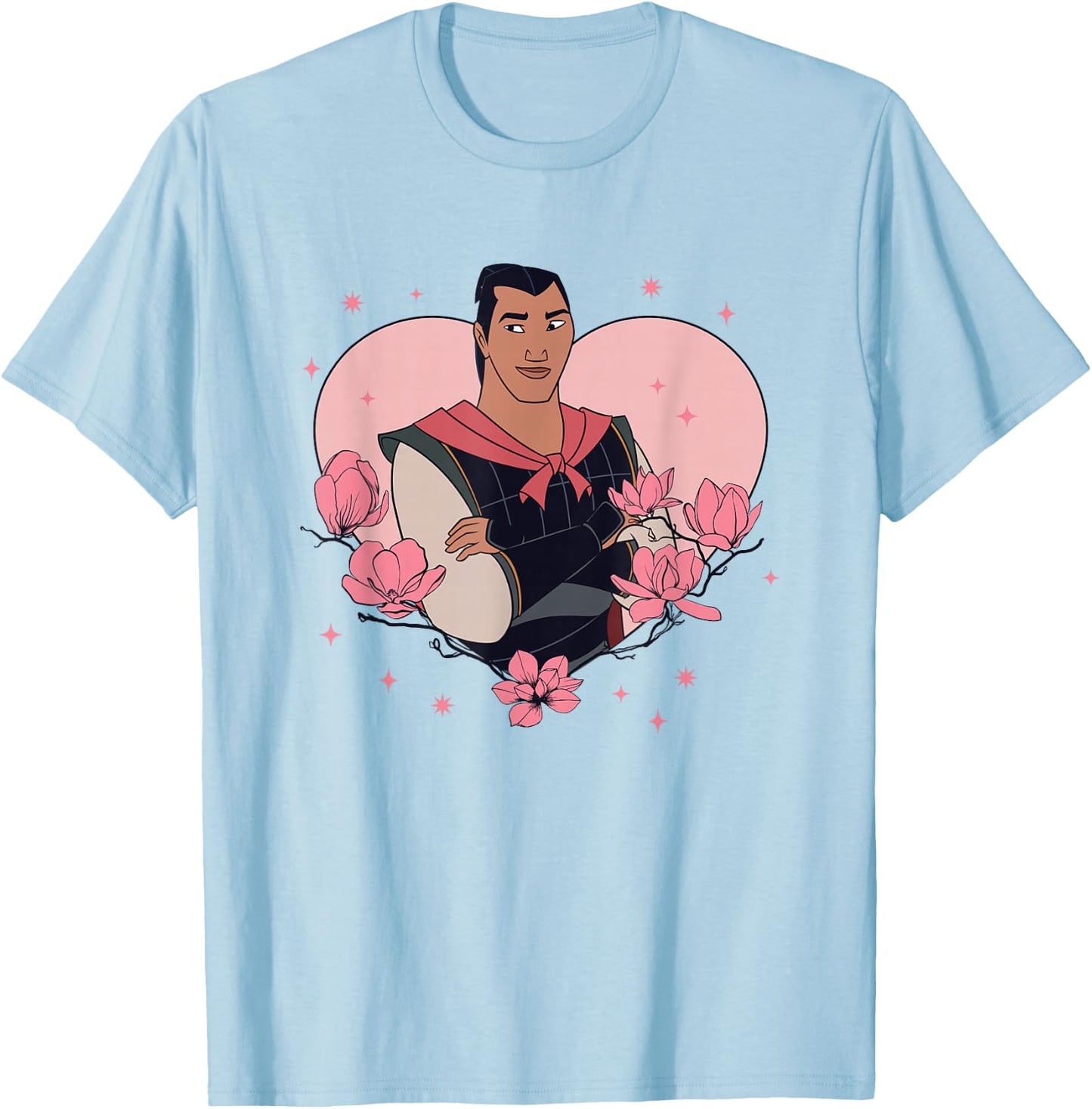 Disney Mulan Valentine's Day Li Shang Heart Shape Chest Logo T-Shirt - T-Shirt | Light Blue