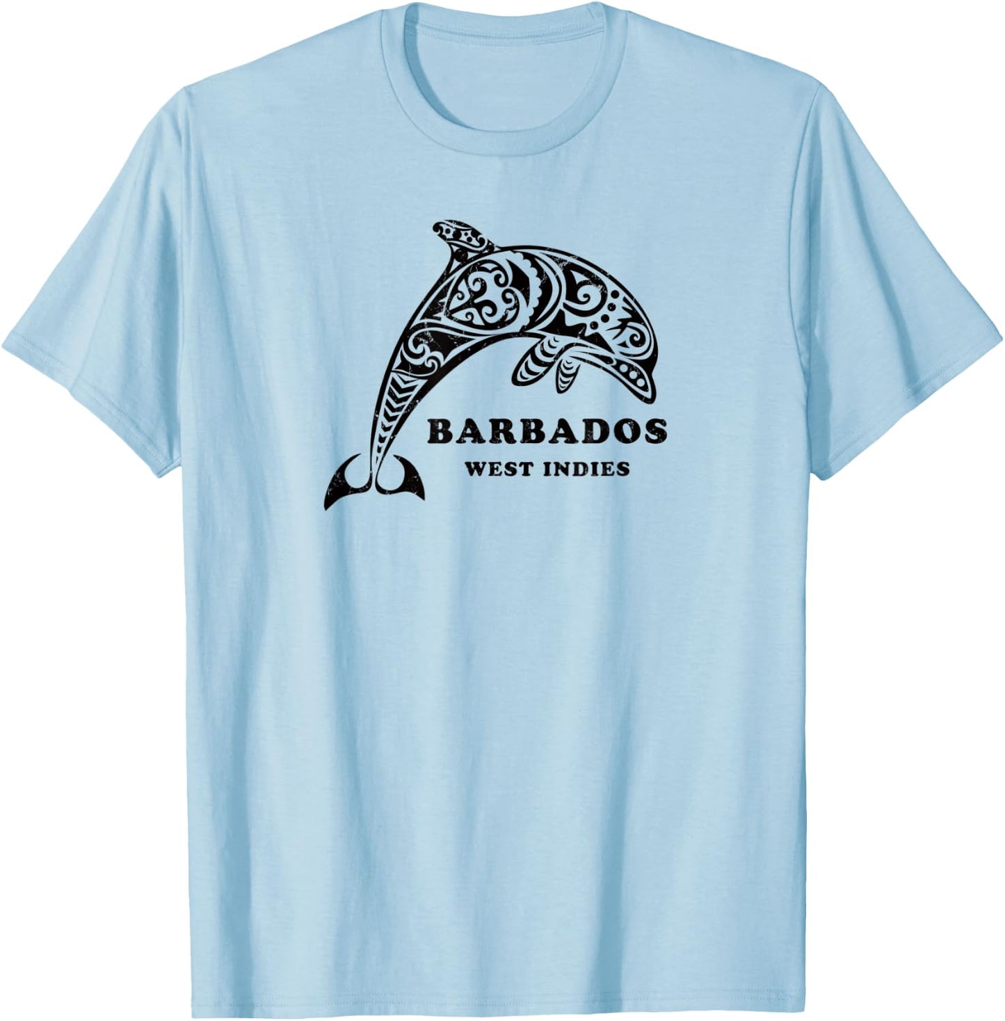Barbados, West Indies Vintage Tribal Dolphin Vacation T-Shirt - T-Shirt | Light Blue
