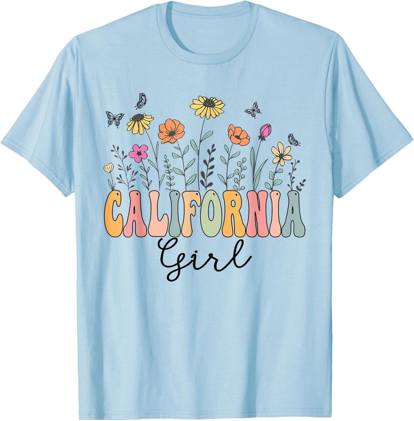 California Girl Wildflower Groovy California Lover T-Shirt - T-Shirt | Light Blue