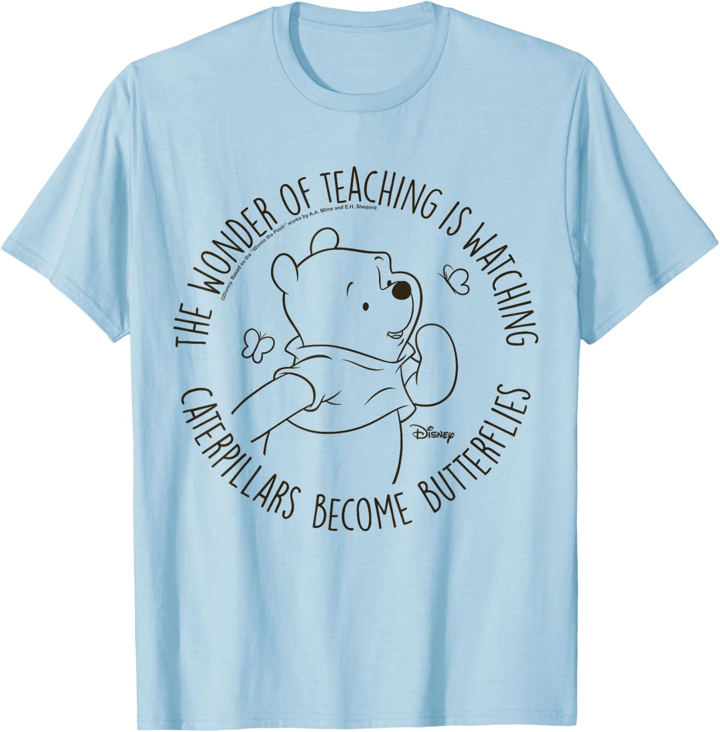 Winnie The Pooh - Pooh Caterpillars Become Butterflies T-Shirt - T-Shirt | Light Blue