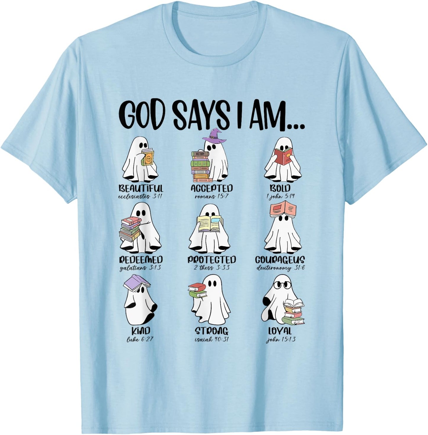 God Says I Am Cute Ghost Book Bookworm Halloween Women Men T-Shirt - T-Shirt | Light Blue
