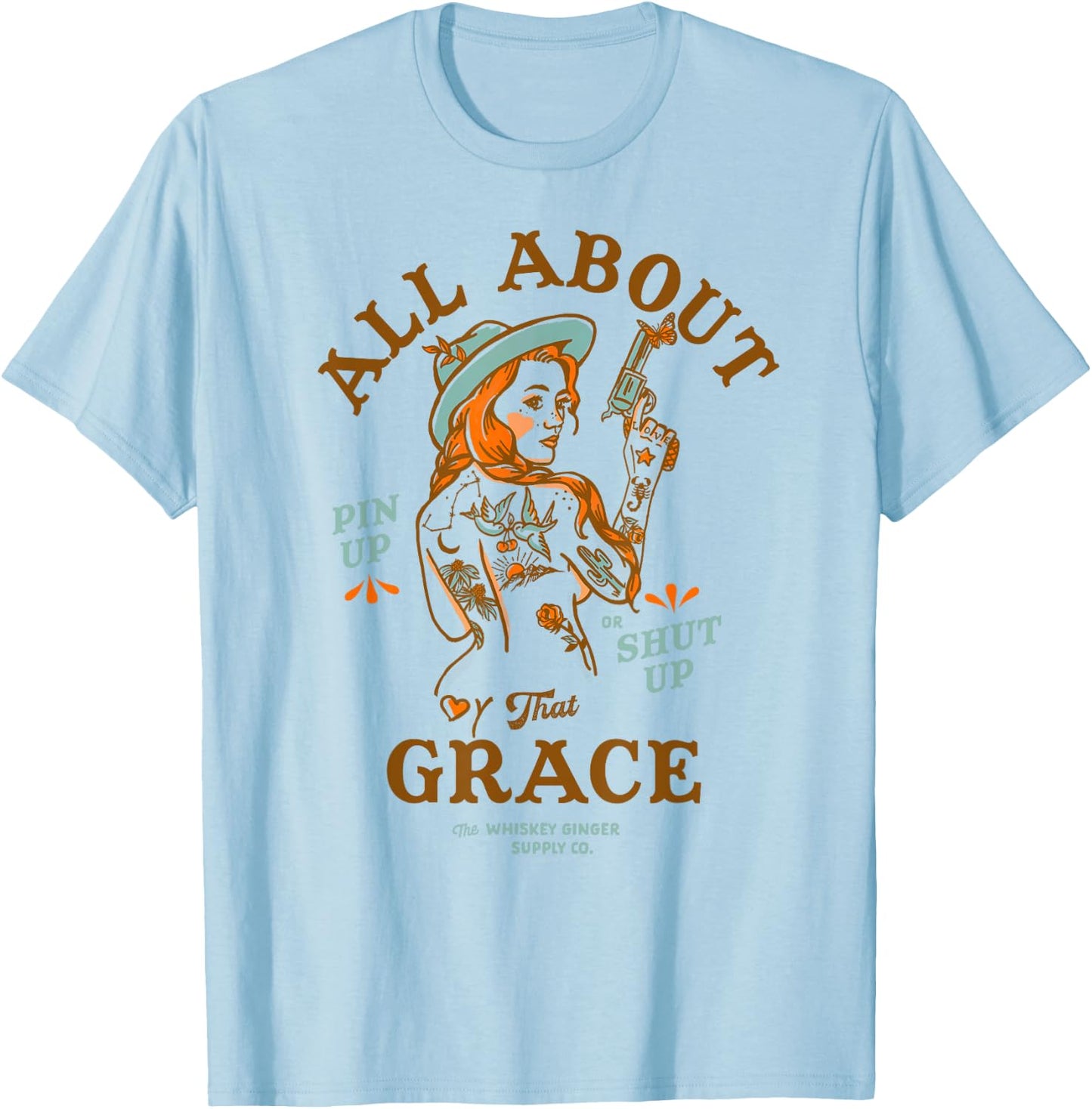 That Grace Women's Shirt Badass Redhead Tattoo Pin Up Girl T-Shirt - T-Shirt | Light Blue