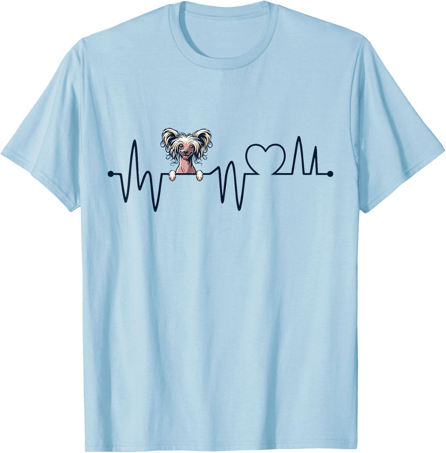 Chinese Crested Dog Heartbeat - Men Women Kids Crested Lover T-Shirt - T-Shirt | Light Blue