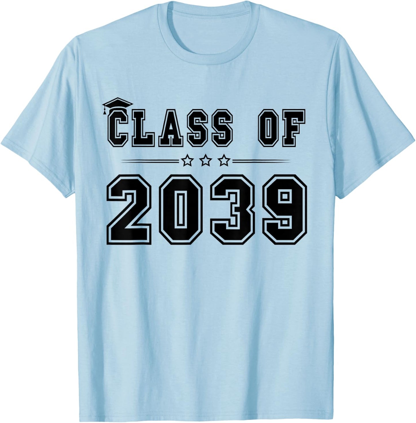 Class of 2039 Grow With Me Graduation Handprint On Back T-Shirt - T-Shirt | Light Blue