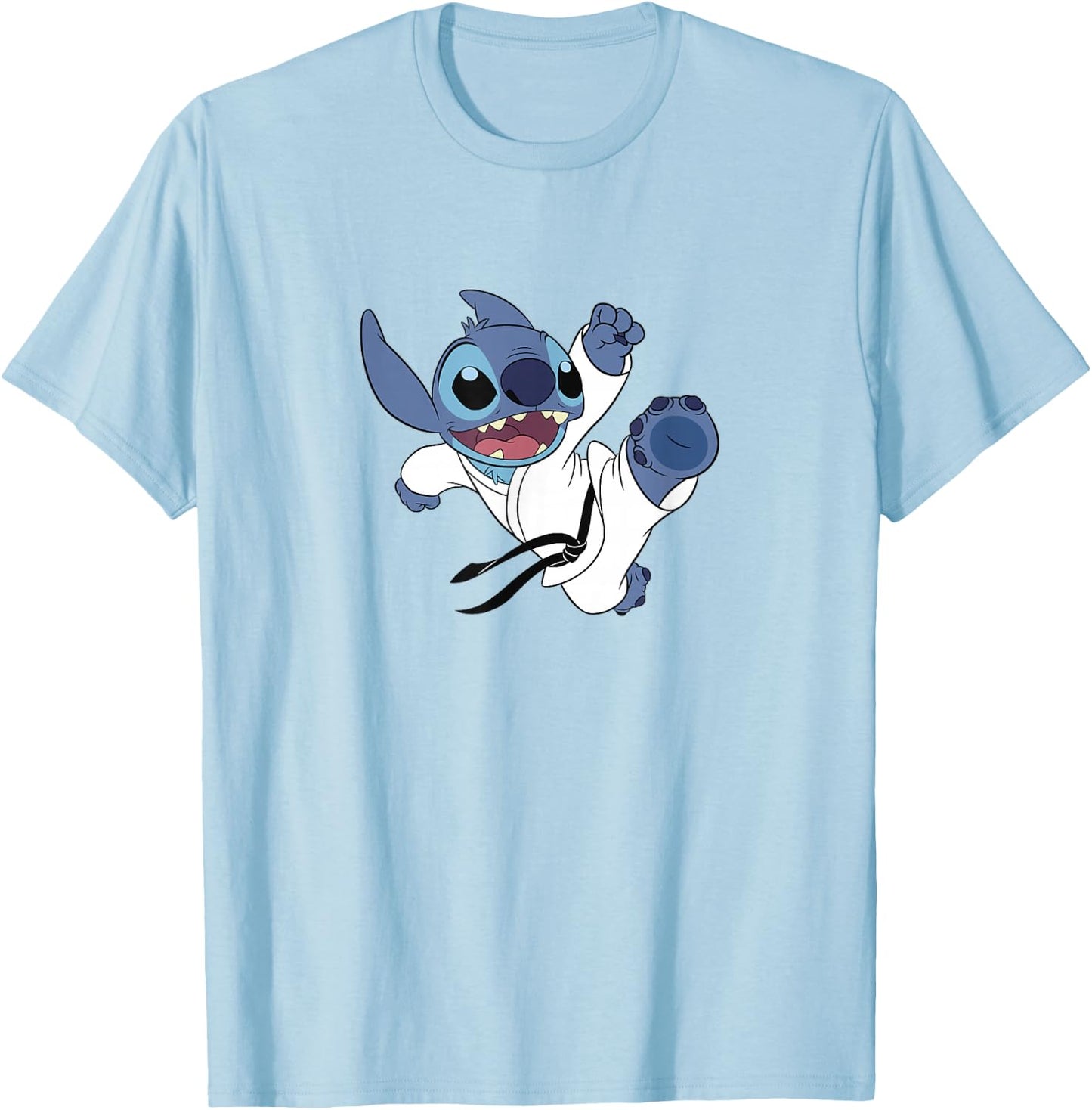 Disney Lilo & Stitch Karate Kick Black Belt Cute Logo T-Shirt - T-Shirt | Light Blue