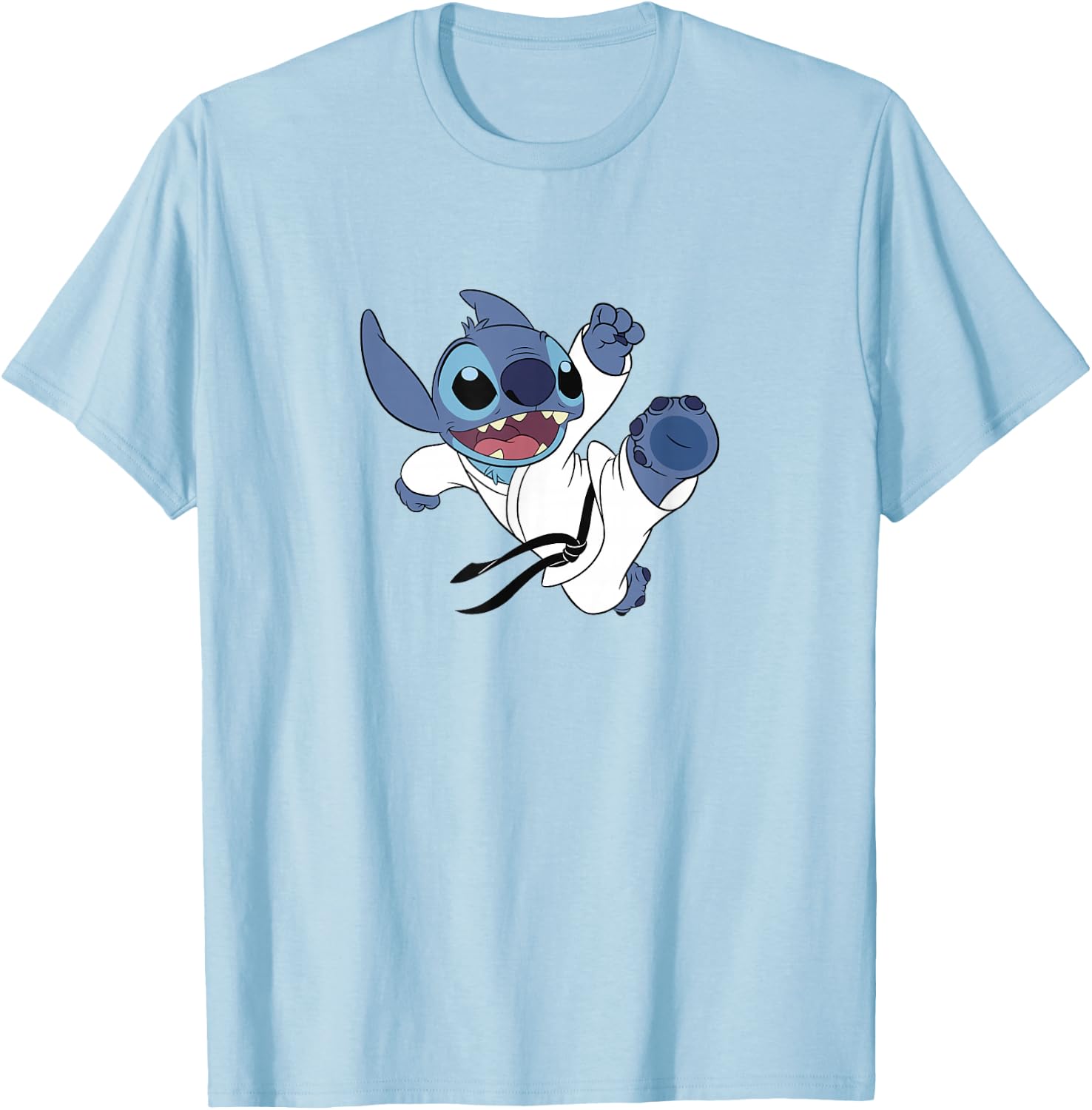 Disney Lilo & Stitch Karate Kick Black Belt Cute Logo T-Shirt - T-Shirt | Light Blue