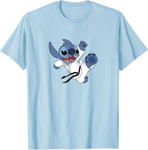 Disney Lilo & Stitch Karate Kick Black Belt Cute Logo T-Shirt - T-Shirt | Light Blue