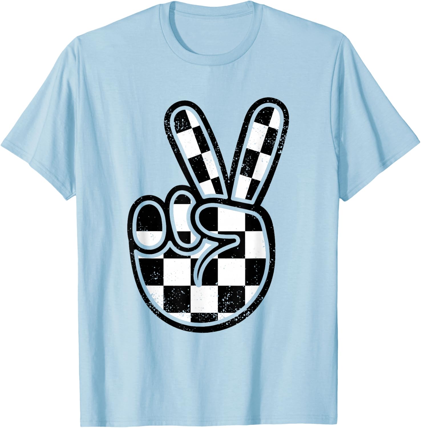 Checkered Peace Sign 60s 70s 80s Race Car Gamer Boys Toddler T-Shirt - T-Shirt | Light Blue