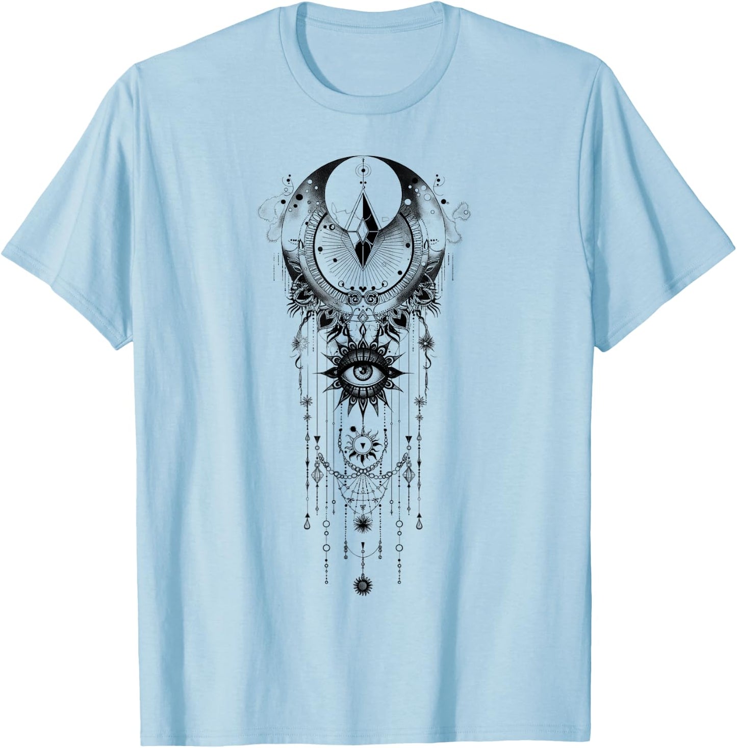 Celestial and Mystical Moon Goth T-Shirt - T-Shirt | Light Blue