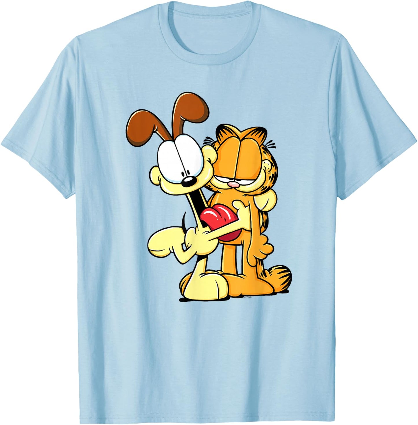Garfield Cute Odie Hugging Garfield Love Cartoon Cat T-Shirt - T-Shirt | Light Blue