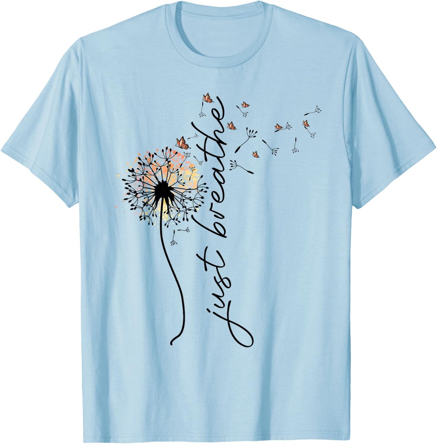 Just Breathe Dandelion and Buterflies Summer T-Shirt - T-Shirt | Light Blue