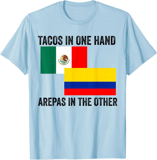 Half Colombian Half Mexican Flag 1/2 Heritage Pride T-Shirt - T-Shirt | Light Blue